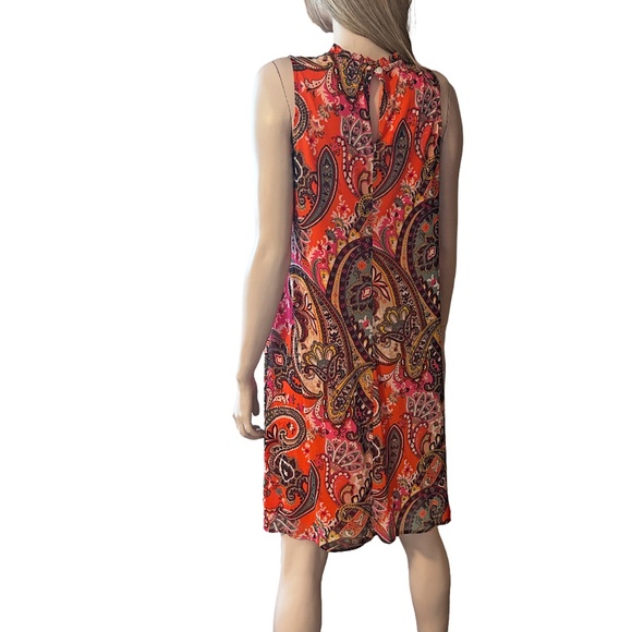 Chetta B Paisley Shift Dress Flowy Colorful Sleeveless Keyhole Shirred Smocked - Picture 12 of 16